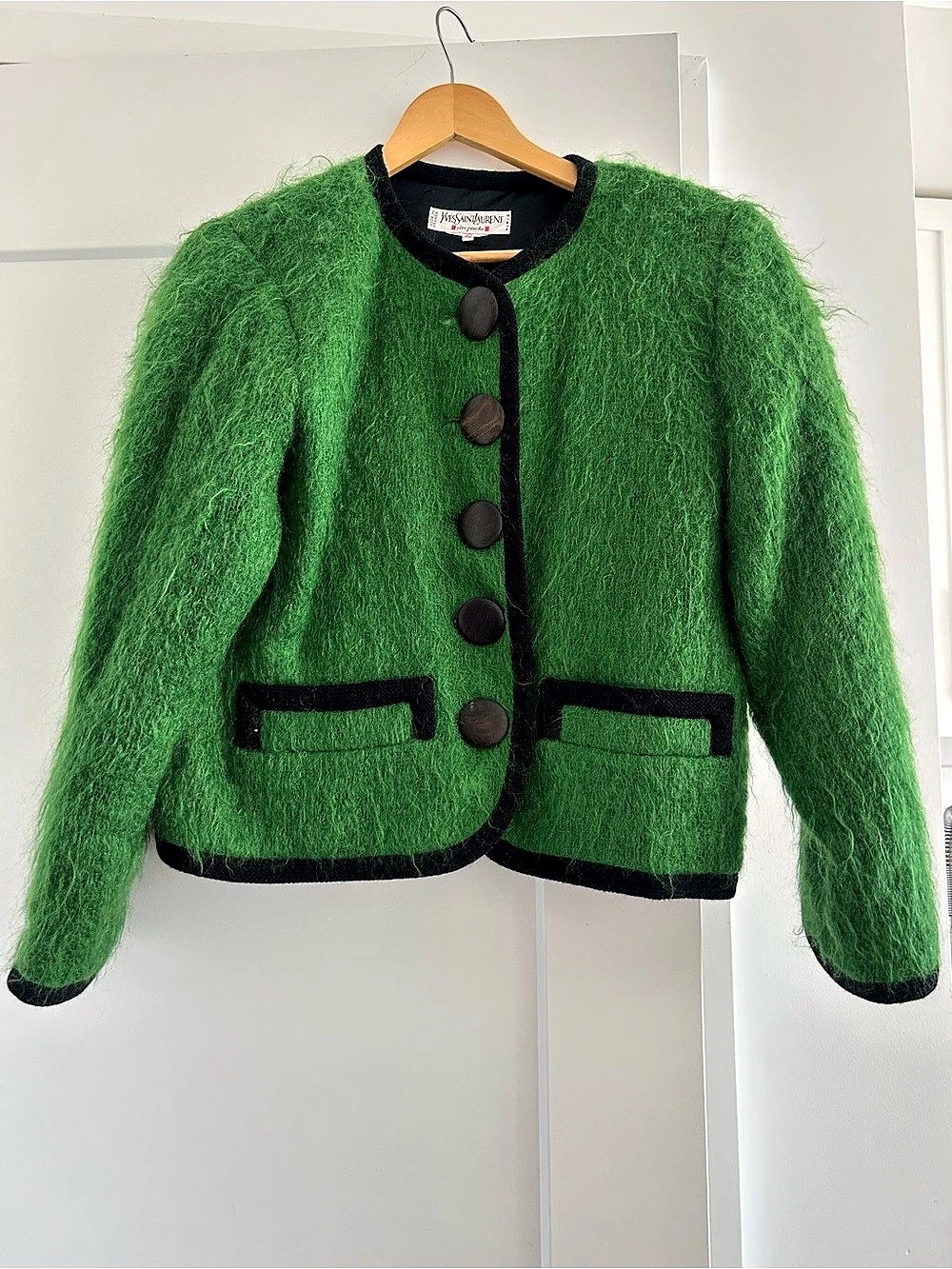 Rare, Vintage Yves Saint Laurent Green Black Button Front Jacket Size 40